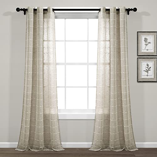Lush Decor Farmhouse Textured Grommet Sheer Window Curtain Panel Pair,