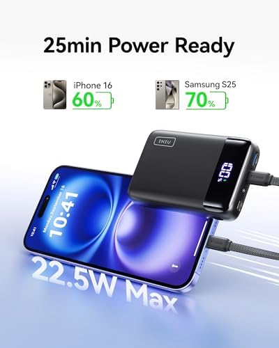 مراجعة INIU باور بانك الأصغر 20000mAh بشحن سريع 22.5W (PD3.0+QC4.0) مع مدخل/مخرج USB‑C وشاشة LED — متوافق مع iPhone 17/16/15 وSamsung S25/S24 وHuawei - الصورة 4