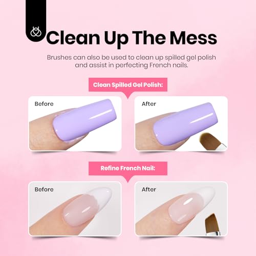 Image of Beetles Nail Art Brushes, 6 Pcs Fingernail Art Design Pens, Pink Handle French Tip Ombre Clean Up Nail Brush Set for Gel Polish with Palette DIY Manicure Tools Gift for Women