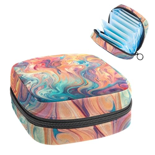 Portable Menstrual Pad Bags, Large Capacity Sanitary Napkin Storage Bag, First Period Kit for Girls Women, Zipper Nursing Pad Holder Watercolor Abstract Flowing Marble Texture