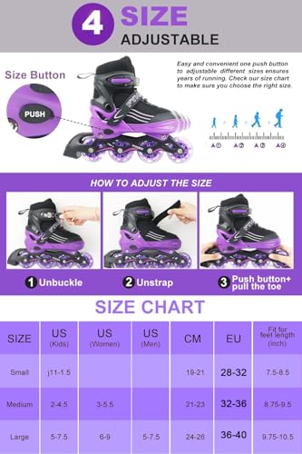 MGYZM Inliner für Kinder, größenverstellbare Inline Skates für Kinder, Erwachsene Mädchen und...