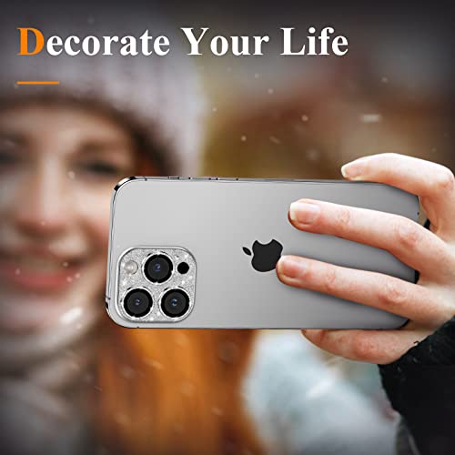 Image of YWXTW for iPhone 13 Pro /iPhone 13 Pro Max Camera Lens Protector, [4TH Gen New Bling Design] Glitter Shiny Diamond Metal Ring Tempered Glass Back Camera Screen Protector Lens Cover