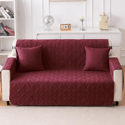 Image of HOKIPO 100% Leakproof Quilted Cushion Cover for Sofa 16x16 Inches, Set of 2, Wine (AR-6280-BRGN*2)