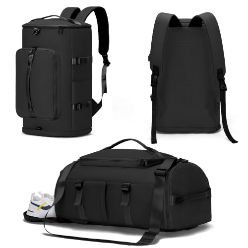 MIYCOO Gym Bag for Men Women with Shoes Compartment - Duffle Bag, Travel Backpack, Sports Backpack, Weekender Overnight Bag with Wet Pocket - Black