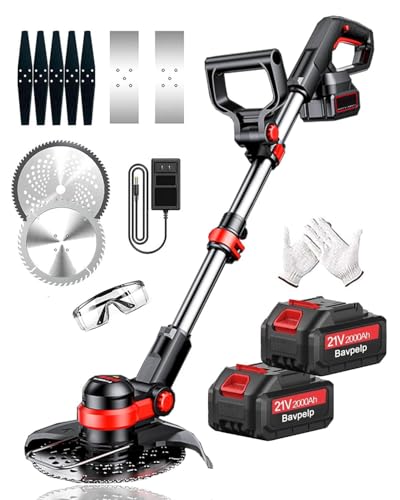 Electric Weed Wacker Cordless, 21V Electric Weed Eater with 3 Types Blades and 2Pcs Battery