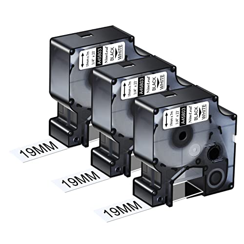 Ruban D1 polyester auto-adhésif 19mm NineLeaf lot de 3 recharges 45803 blanc