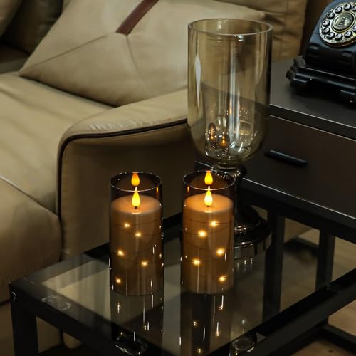 Image of Aignis Flickering Flameless Candles Battery Operated Candles LED Candles with Remote Timer for Home /Wedding /Birthday /Holiday Decor ，Grey 3D Flame Set of 2 (D3 xH6 6 inch)