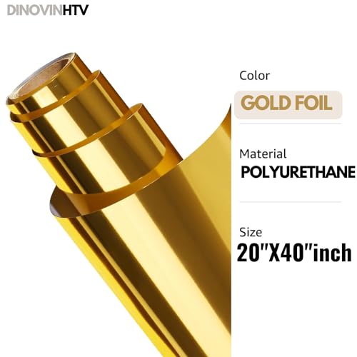 Image of Gold Foil HTV Rolls | Heat Transfer PU Film for Shirts | 20 x 40 Inch Iron-On Material | Compatible with Cricut & Cameo | Easy Cut & Weed for Heat Press Designs