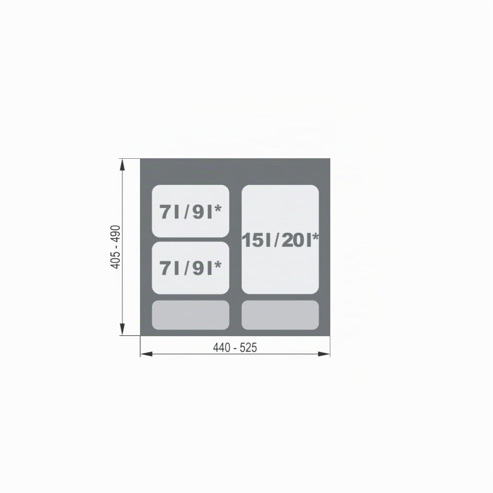 REJS Sistema De Reciclaje De Cocina Para Armario De 60 Cm 3 Compartimentos 52,5x49x30 Cm (1x 15L + 2x 7L) Con Tapa Empotrado