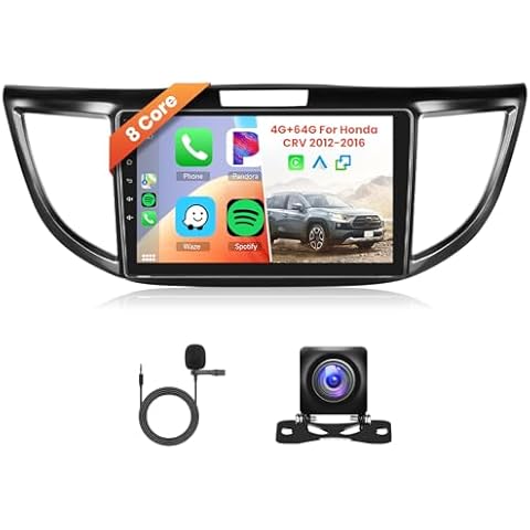 [4G+64G] 8 Core Car Radio for Honda CRV 2012-2016 LHD Android Head Unit with Carplay & Android Auto, Hodozzy 9 Inch IPS Touchscreen with GPS Navi,Bluetooth,WiFi,Mirror Link,FM, Camera Cover
