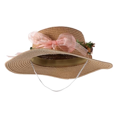 HANABASS Womens Stylish Summer Flat Top Hat Breathable Outdoor Hat with Floral Wreath Design for Sun Protection for Summer Outings Khaki
