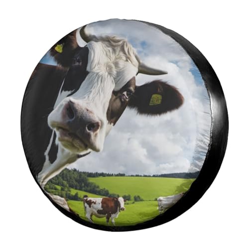 Image of Delerain Cow Spare Tire Covers Waterproof Dust-Proof Spare Wheel Cover Universal Fit for Trailer, RV, SUV, Truck and Many Vehicle (17 Inch for Diameter 31 inch-33 inch)