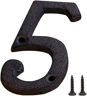 Zayookey Retro Iron Numbers Rustic Cast Iron Home Address Number Small Metal Numbers Wrought Signs for Home, Street, Door, Mailbox, Fence (Number 5)