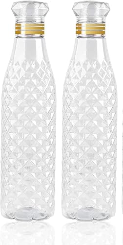 Image of Plastic Fridge Water Bottle - Crystal Diamond Cap Water Bottles for Kitchen, Home, Office, School, and Travel Set of (4)