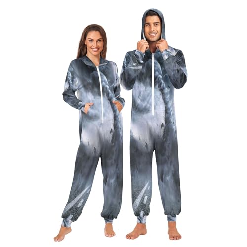 Fisyme Tornado Adult Onesie Pajamas for Women Men Long Sleeve One-Piece Costume Sleepwears Jumpsuits M