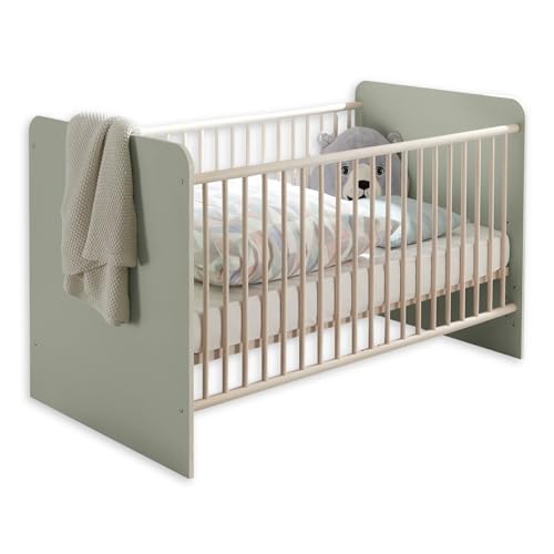 PRIZZI Sicheres Babybett 70x140 cm in Pastellgrün/Aurum Optik - Funktionales Baby Gitterbett mit höhenverstellbarem Lattenrost - 78 x 88 x 143 cm (B/H/T) PRIZZI Sicheres Babybett 70x140 cm in Pastellgrün/Aurum Optik - Funktionales Baby Gitterbett mit höhenverstellbarem Lattenrost - 78 x 88 x 143 cm (B/H/T)