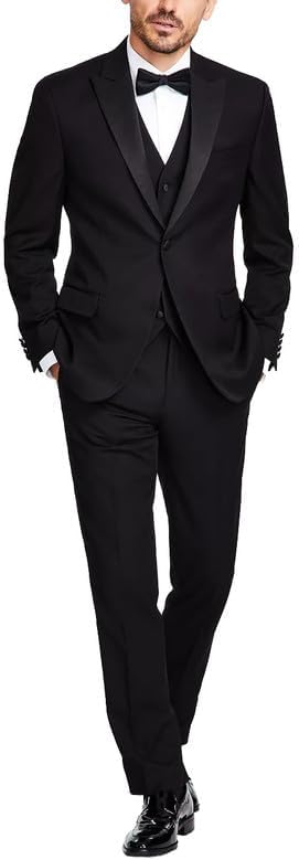 Adam Baker Men's 100% Wool Modern Fit Single Breasted Three Piece Tuxedo - Colors