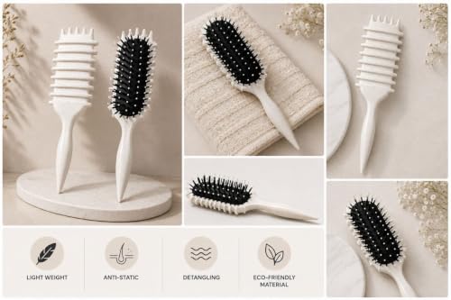 Image of Premium 3D Detangling Hair Brush for Women & Men- Anti Hair Fall Comb for Curly, Wavy & Straight Hair | Hair Straightening Brush, Wet & Dry Styling Brush | Scalp Massager, Frizz Control & Tangle Free Grooming Brush (PADDLE CREAM)