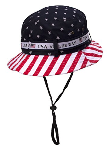 TOP HEADWEAR Cotton Twill USA American Flag Bucket Hat USA All The Way Boonie, S/M - Thumbnail 3