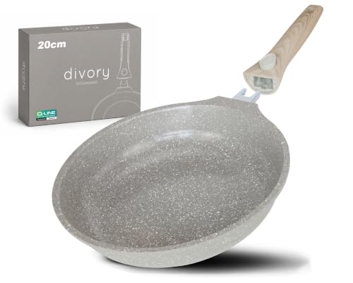 DIVORY Sartén de cerámica de 20 cm – Sartén con mango desmontable y revestimiento cerámico, apta para inducción, sin PFAS ni PTFE, sartén pequeña de cerámica, mini (Natura, 20 cm)