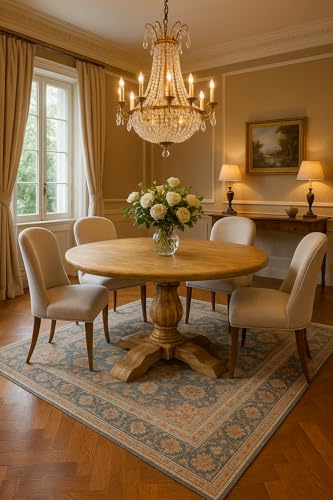 Image of Brewed Beauty Mango Wood Round Dining Table with French Legs -6 Seater Table Only | 6 Seater Dining Table for Dining Room-140D x 140W x 78H Cm (Natural Finish)