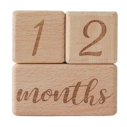 Image of Promise Babe Milestone Blocks Set of 3 Baby Age Blocks for Monthly Milestone Wooden Photo Props Set Perfect for Baby Shower and Keepsake (Brown)