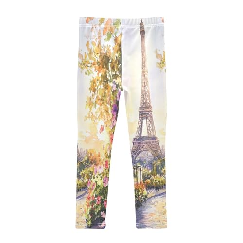 Watercolor Eiffel Tower Landscapes Girls Casual Leggings for Kids Printed Long Pant Bottoms Stretch and Soft2