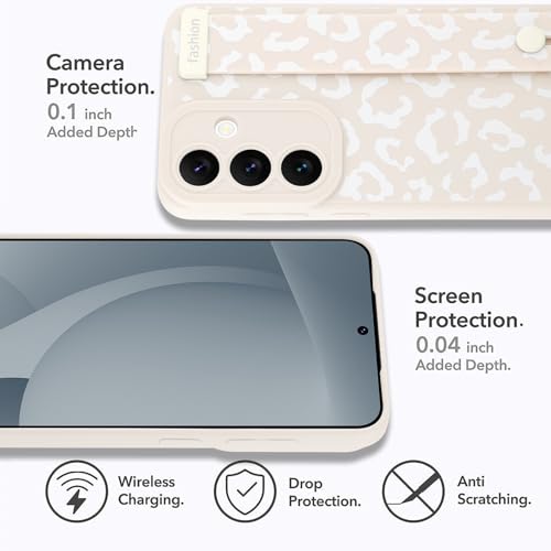 Image of Compatible with Samsung Galaxy S25 Case with Strap Wrist White | Cheetah Print Shockproof Soft TPU Protective Cover for Women Girls, Slim Anti Scratch Case 6.2 Inch, White