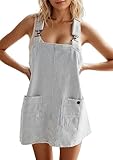 YUENIU Womens Denim Overalls Dress Casual Summer Jeans Adjustable Strap Short Rompers with Pockets Green Striped M