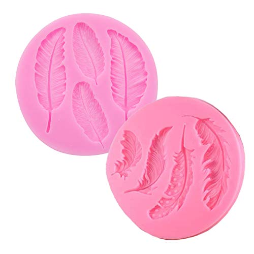AKOAK 2 Pcs Feather Silicone Fondant MoldDIY Handmade Baking Tools for Fondant Chocolate Candy Cake Decoration Polymer Clay and Crafting