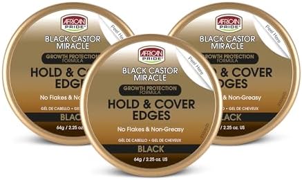 African Pride Black Castor Miracle Hold & Cover Edges Hair Gel with Black Castor Oil & Coconut Water Edge Control for Braids, Locs, Slick Styles & Strong Hold 2.25oz