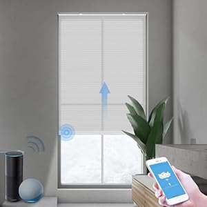 THIRDREALITY ZigBee Smart Blind Lite, Semi-Transparent Motorized Shades, Smart Control, Cordless Honeycomb Blinds, AA Battery Powered, Automatic Height Setting, 35″ W x 72″ H Gray/White