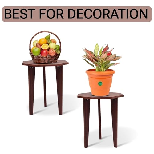 Image of Wooden Table Stool for Bedroom Living Room Corner Use Small Center Table Multipurpose Home Decoration Stool Brown Finish Compact Furniture for Sitting Display Plants Decor Use