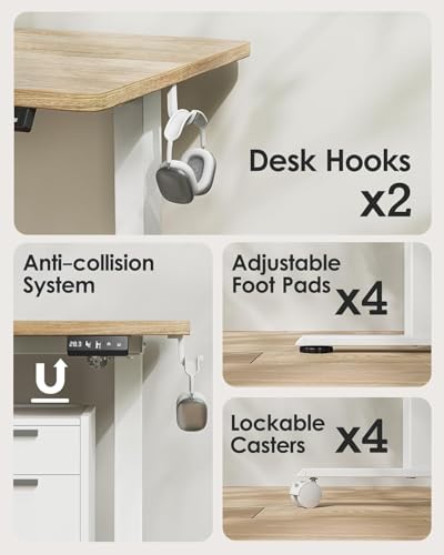 TIQLAB Height Adjustable Electric Standing Desk, 40 x 24 inch, Sit Stand Up Desk, Splice Board, Computer Home Office Desk, Maple Top