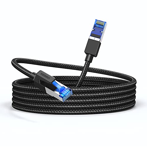 UGREEN Ethernet Cable 15M Cat 8 Gigabit Network Cord High-Speed 40Gbps 2000MHz RJ45 Internet Wire Braided Double Shielded Ethernet Cable Compatible with Gaming Switch PS4 PS5 PC Router TV Xbox