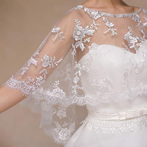 Women Embroidery Floral Lace Wedding Shawl Cape for Rhinestone Bridal Capelet4