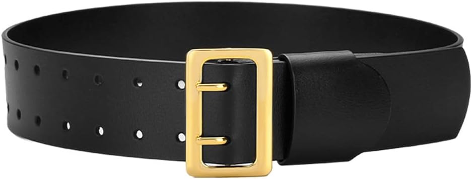Genuine Leather Punk-Waist-Belt Double-Grommet-Wide Belt for Women Jeans Dresses 2 Hole Straps