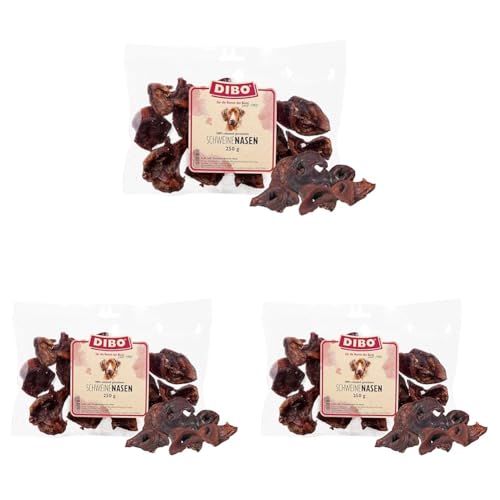 DIBO Schweinenasen, 250g-Beutel, der kleine Naturkau-Snack oder Leckerli für Zwischendurch, Hundefutter, Qualitätskauartikel ohne Chemie (Packung mit 3)