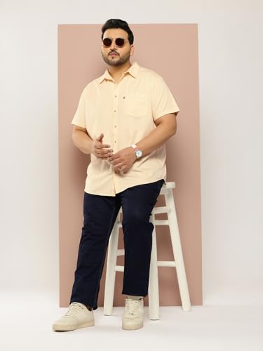 Image of Thomas Scott Men's Premium Slim Fit Casual Shirt | 100% Cotton Twill | Short Sleeves | Spread Collar | Solid Smart Casual Shirt for Men