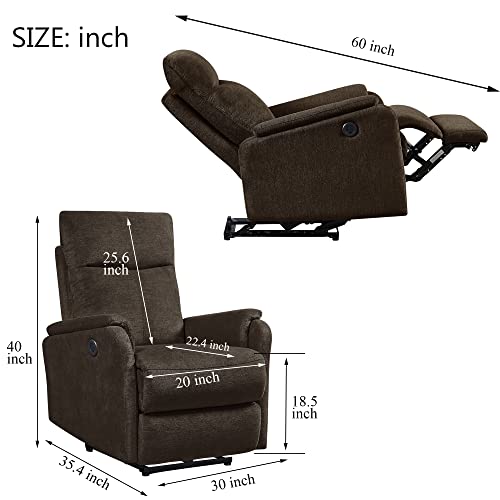 Plococo Power Recliner Chair For Living Room, Electric Compact Fabric Single Sofa Chair With Usb Port, Armrest Button Control, Antiskid Fabric #TOP1