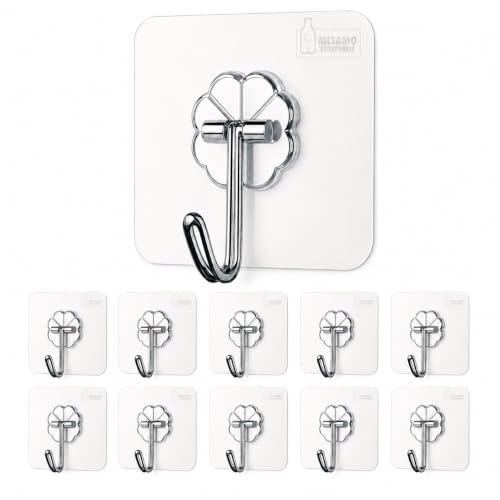 Image of Misamo Enterprise PVC Wall Hooks for Bathroom Accessories Without Drill, Pack of 10, Transparent