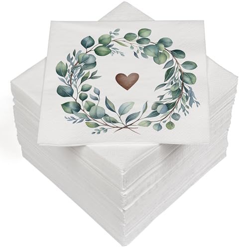 HEKU 100 Servietten, 3-lagig, 33x33cm, Eukalyptus Herz I Saugstark und praktisch verpackt I Breite Auswahl I Ideal für besondere Anlässe