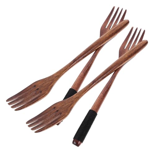 Garneck 4pcs Natural Oval Ladle Cooking Tool Mixing Fork Small Serving Fork Dinner Forks Fish Fork Cocktail Forks Fork for Stirring Food Fork Cooking Fork Cookware Small Fork Wooden Brown