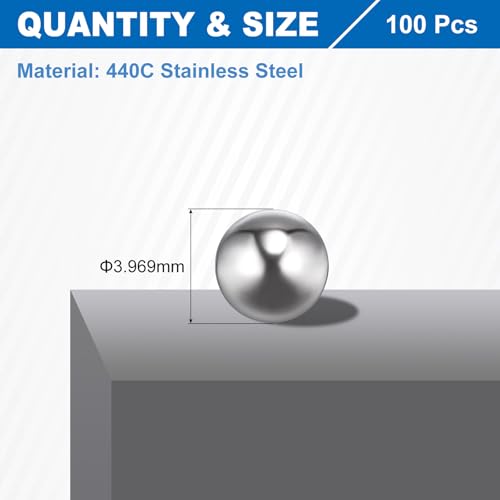 QUARKZMAN QUARKZMAN 100 sztuk stalowych kulek kulkowych, 3,969 mm, 440C, stal nierdzewna, G10, precyzyjne kulki metalowe, łożyska stalowe, do łożysk i rowerów