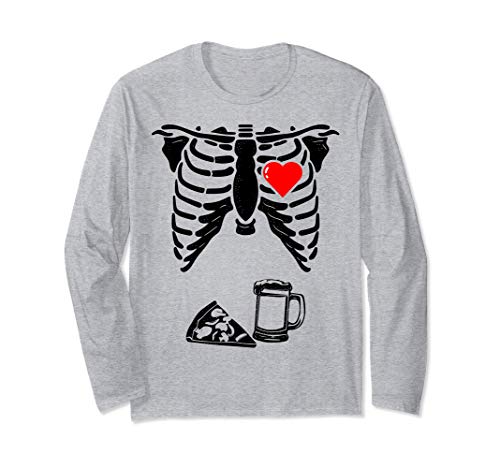 Skeleton Pregnancy Shirt Pizza Beer Xray Halloween Soon Dad Maglia a Manica