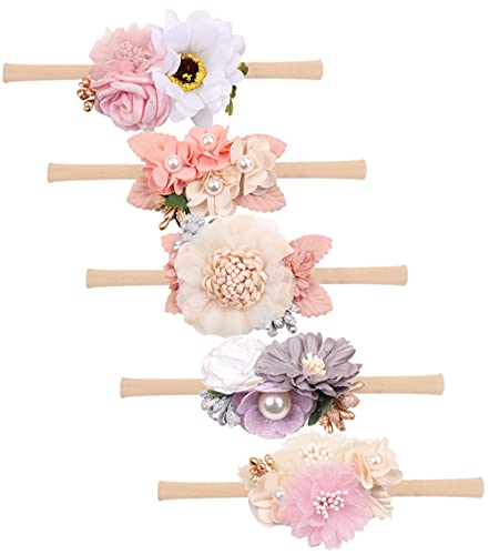 Flower Headbands for Baby Shower Girl's Hairbands for Newborn,Toddler Kids (Floral Set of 5)