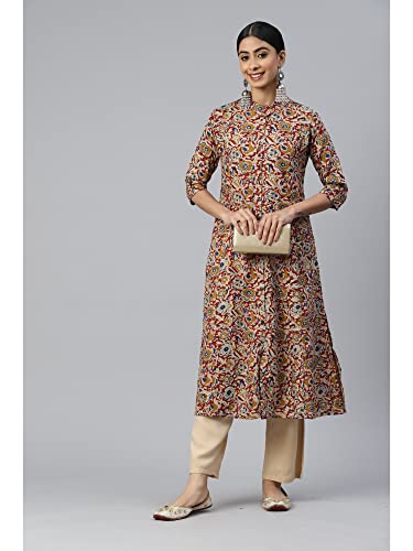 Image of Vbuyz Women's Floral Print A-Line Cotton Stitched Kurta