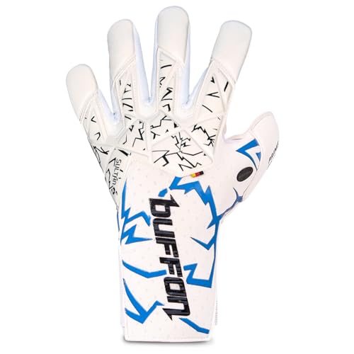 Buffon Sultan Professional Goalkeeper Gloves: 3.5mm German Latex Prime Grip - Unisex (7, White/Blue)