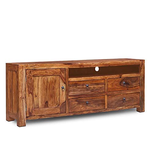 Image of COBRA CRAFT Sheesham Wood Multipurpose Tv Stand, TV Unit Cabinet, Wood tv Unit for Living Room with 5 Drawer and 2 Top Shelf Tv Stand for Living Room