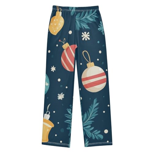 Christmas Ball Snowflake Boys Long Pants Soft Trousers Elastic Waist Kids Lounge Bottoms with Pockets S-XL
